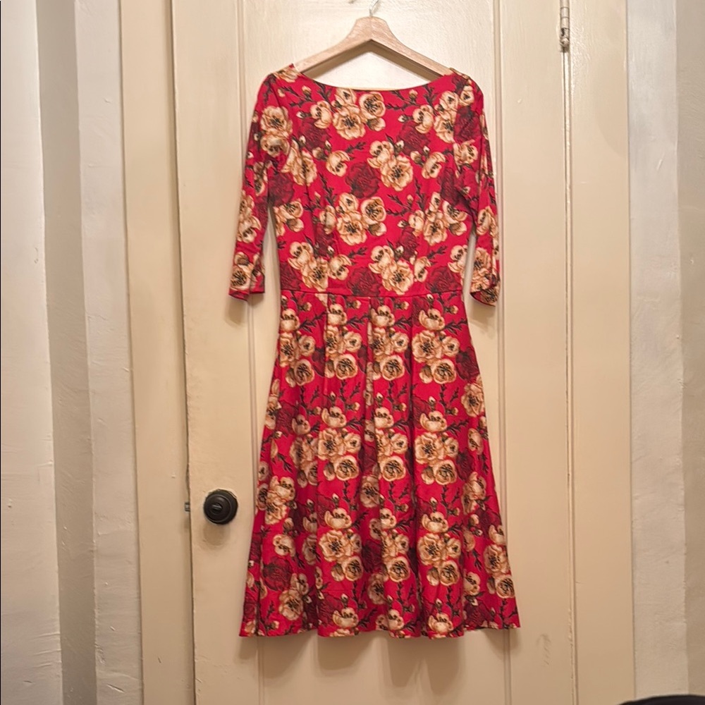 Bettie Page Classic Floral Red Dress - Like New!